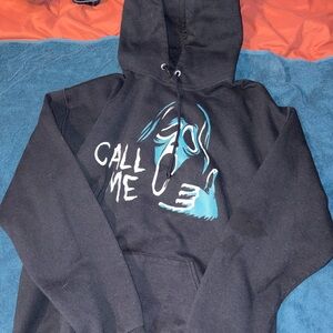 Black Graphic Hoodie with Blue Accents